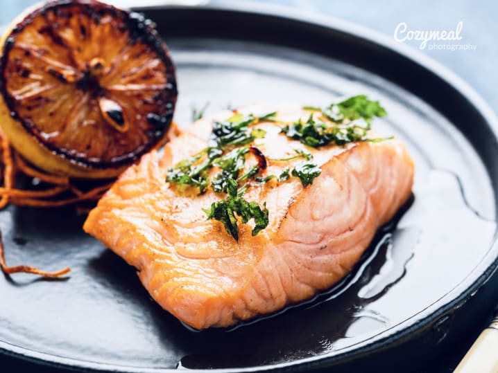 bourbon glazed salmon with blood orange