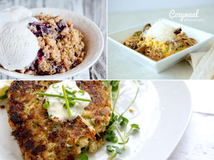 crab cakes and risotto with cobbler