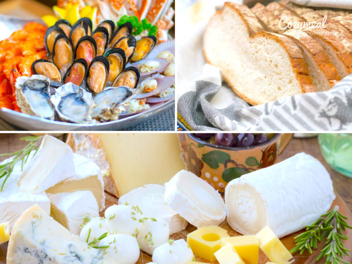 fresh seafood platter shepherd's bread fresh cheeses