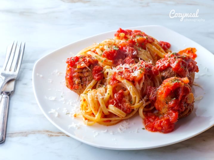 homemade pasta with meatballs