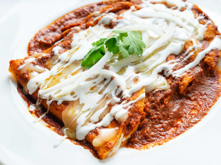 beef lengua and barbacoa enchiladas