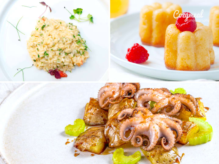 creamy pepper risotto lemon baba dessert cakes roasted octopus with potatoes and celery