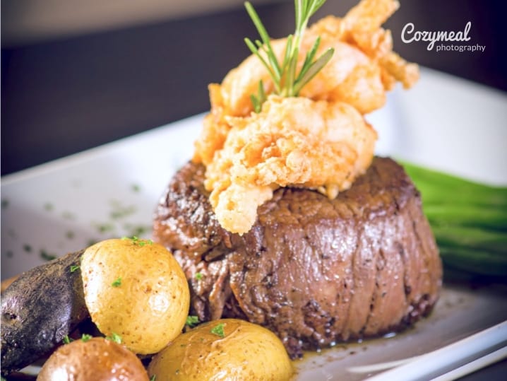 surf and turf steak and tempura shrimp