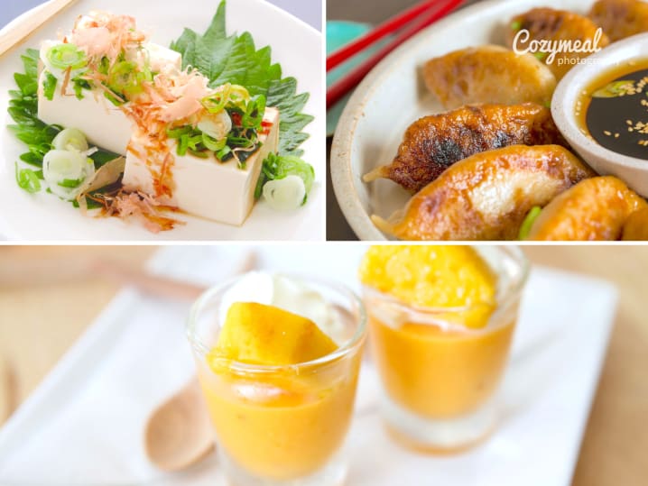 glazed tofu gyoza mango pudding