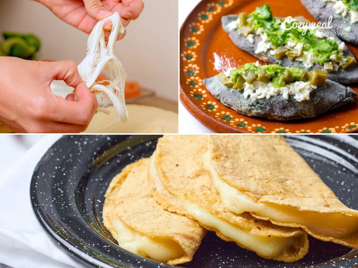 quesadillas de queso and Tlacoyos de Frijoles con Nopalitos