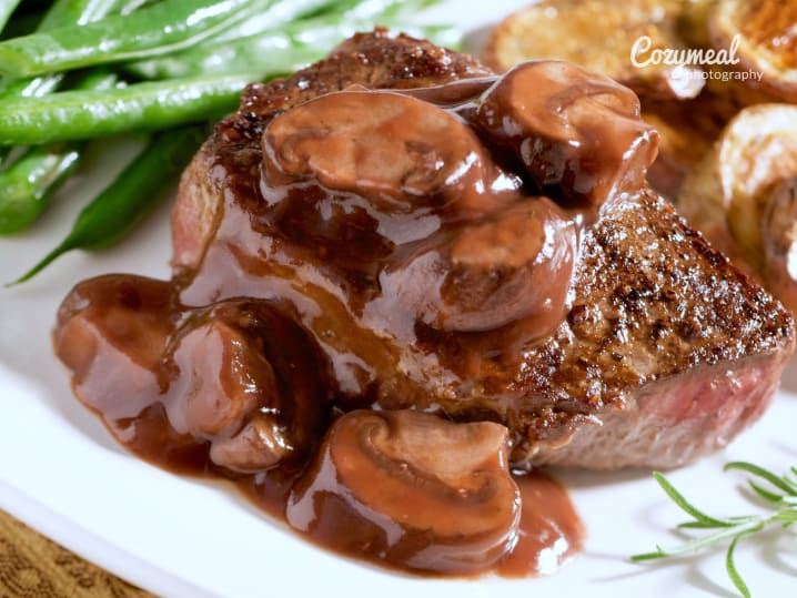 ribeye steak with mushroom sauce