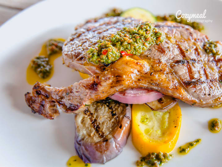 roasted pork chop with scallion chermoula