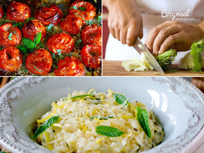 roasted tomatoes, fennel and lemon risotto