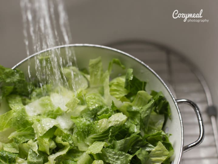 romaine lettuce being washed