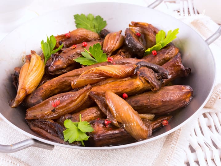 sauteed eggplant and king oyster mushrooms