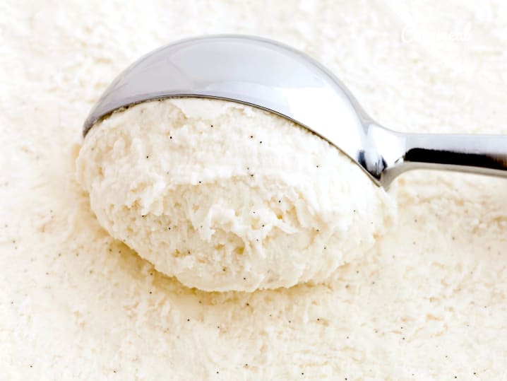 scooping vanilla bean ice cream