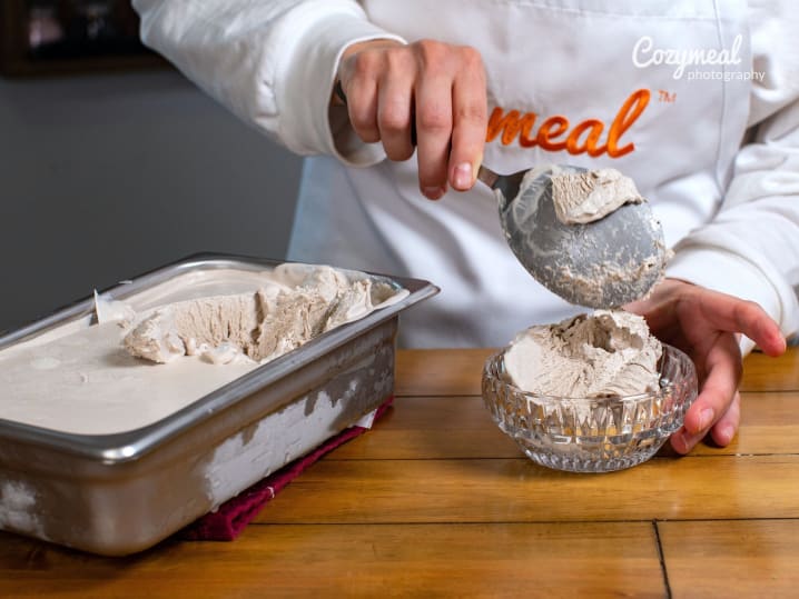 scooping fresh ice cream