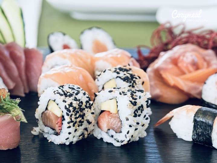 selection of different sushi rolls