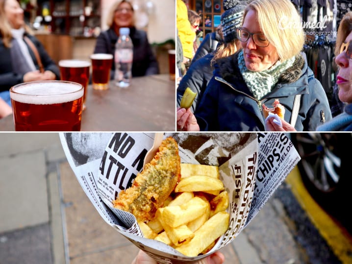 shoreditch drink food tour with beer and fish and chips