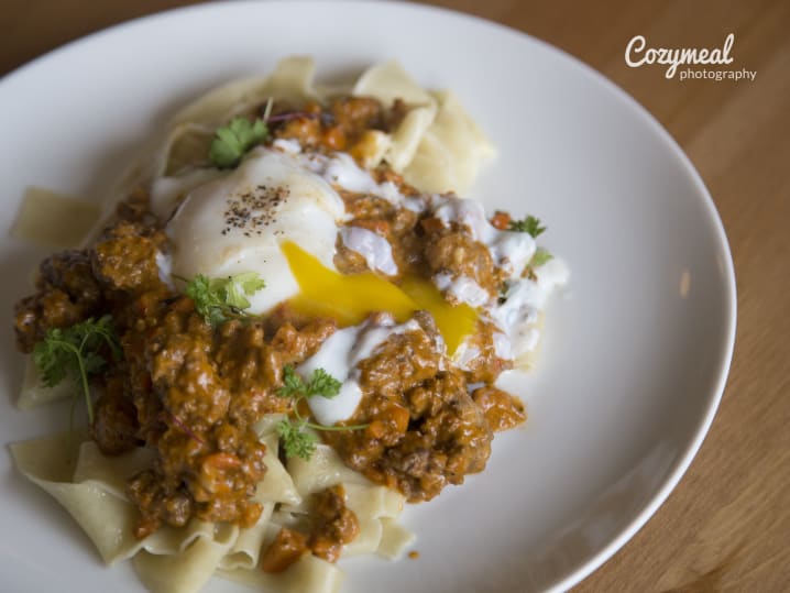 sofritos sauce and pappardelle pasta