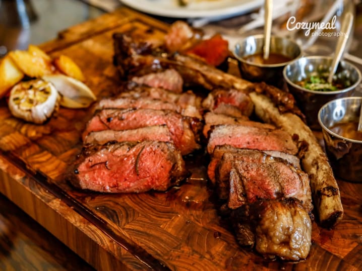 spiced steak with sauces