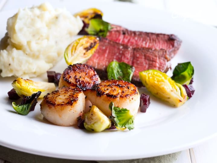 steak and scallops