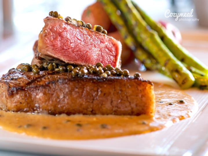 steak au poivre with fresh peppercorns