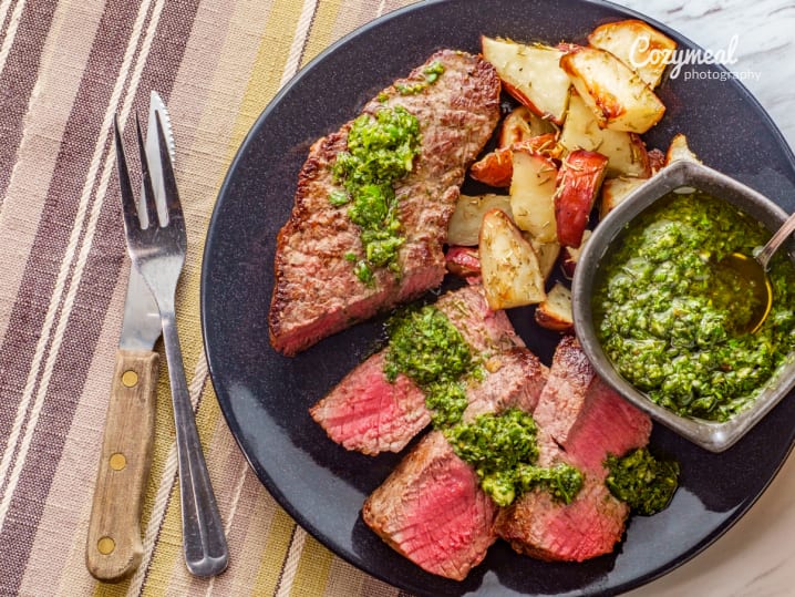 steak with chimichurri and potatoes