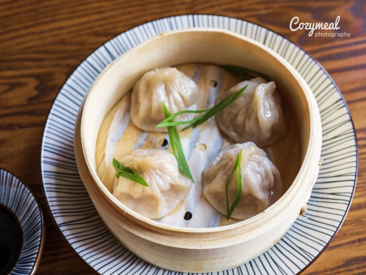 dumplings in a steamer basket