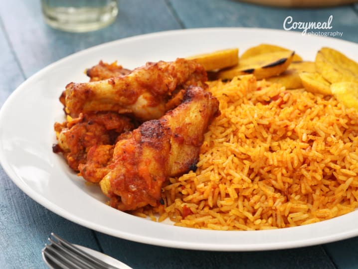 stewed chicken with jollof rice