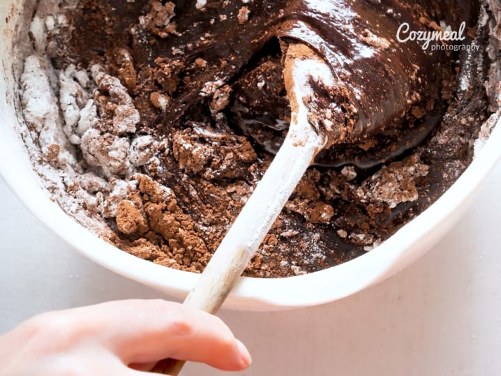 stirring brownie batter