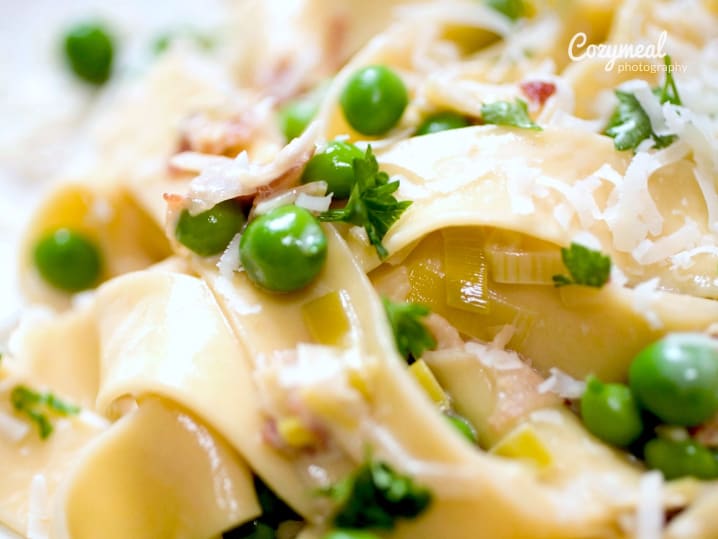 tagliatelle with pancetta and peas