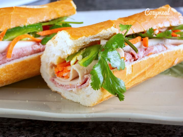 vietnamese banh mi sandwich with bologna