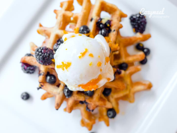 waffles with berries and chantilly cream