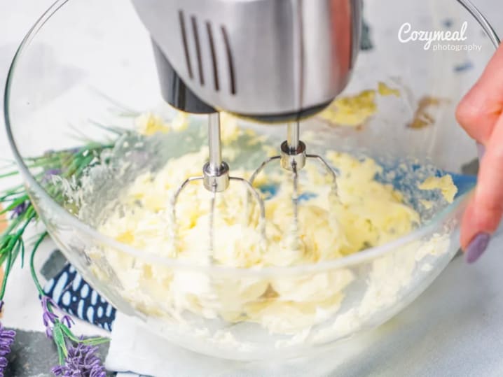 whisking lavender infused batter