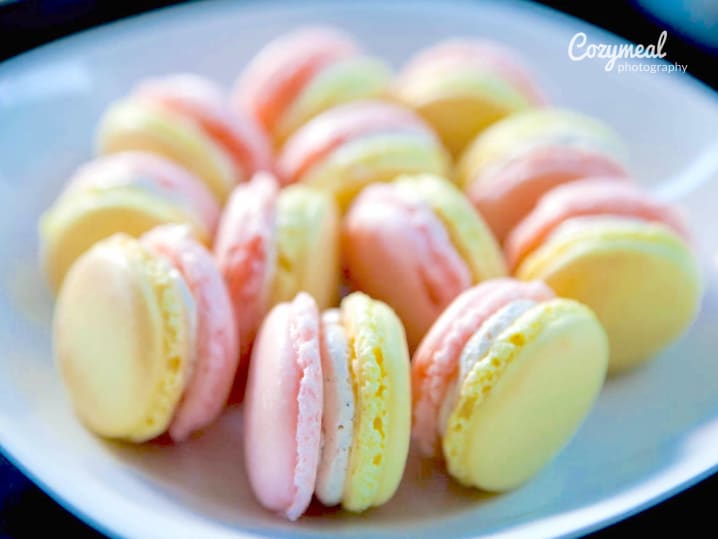 yellow and pink macarons