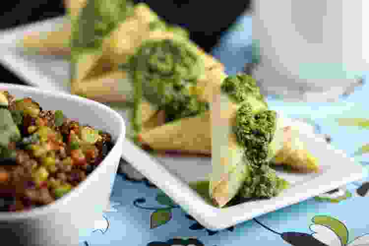 curried quinoa triangles with cilantro-ginger sauce is a bold and flavorful healthy vegetarian appetizer