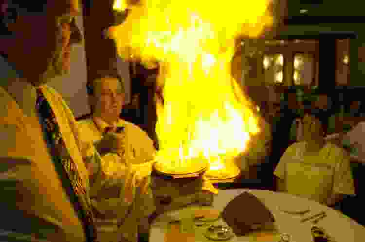 the flaming saganaki at santorini is one of the best chicago foods