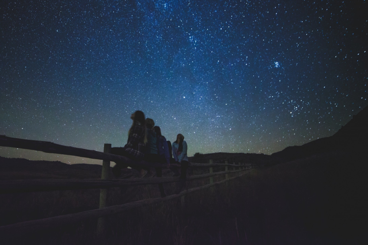 group of people stargazing