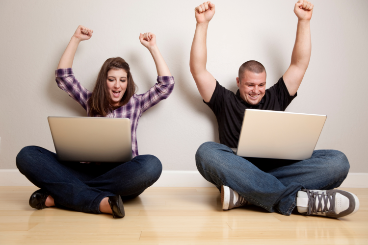 celebrating win on online trivia game