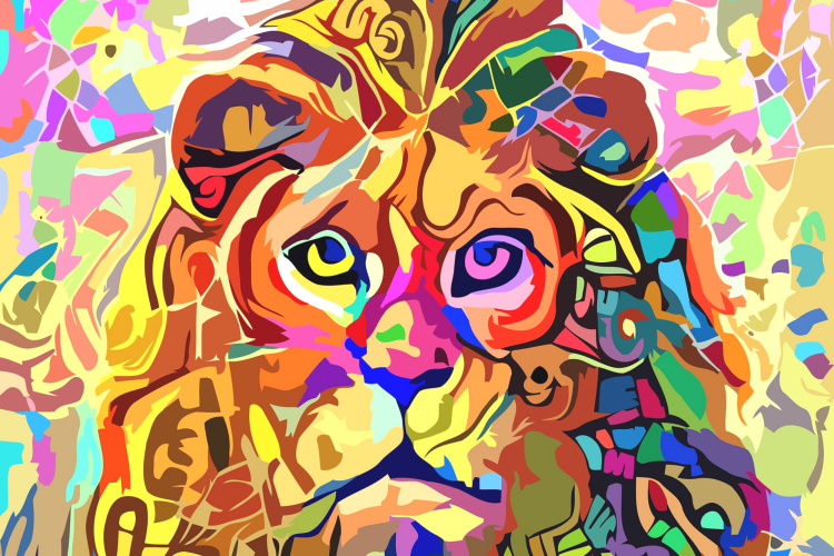 colorful abstract lion painting
