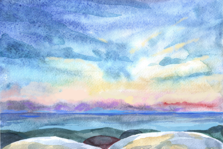 ocean view watercolor painting