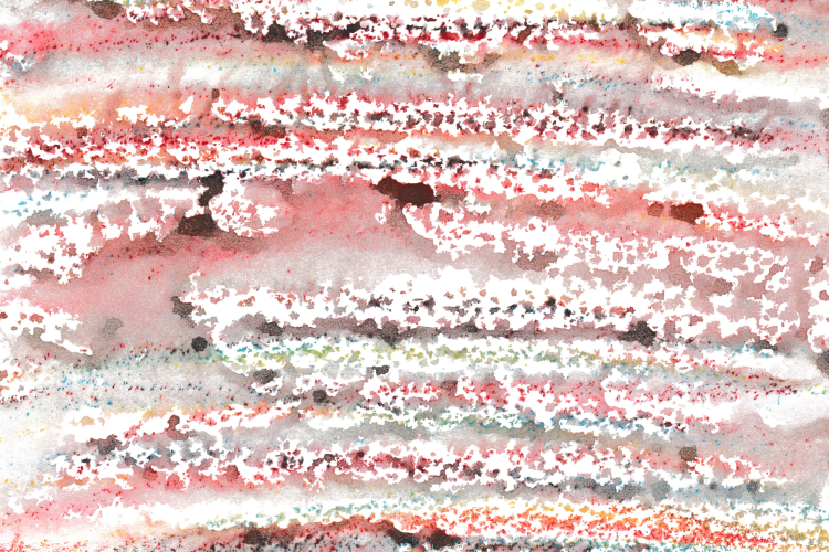 wax and red watercolor paint on paper in abstract stripes