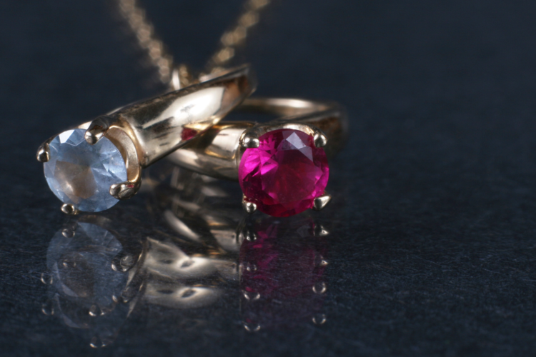 birthstone rings on a chain