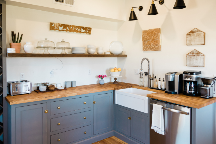 Blue gray kitchen cabinets
