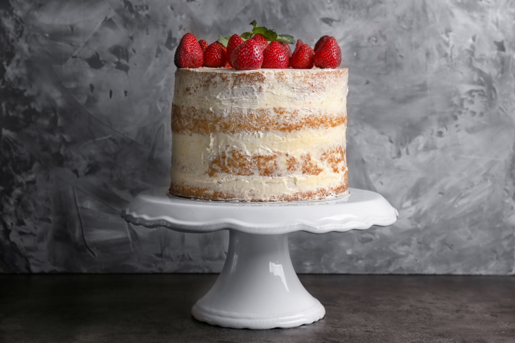 Ceramic cake stand with a cake