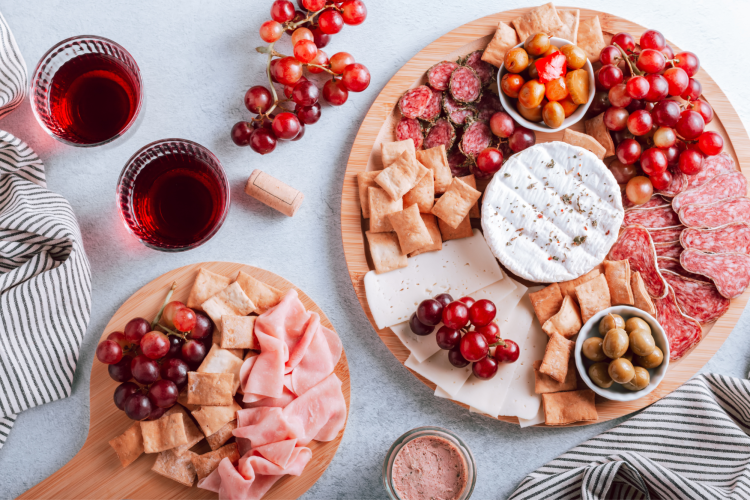 pink themed charcuterie board