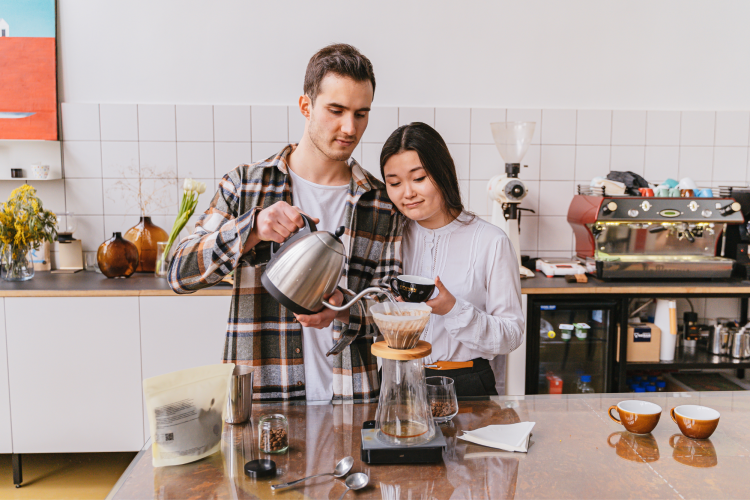 couple making coffee together