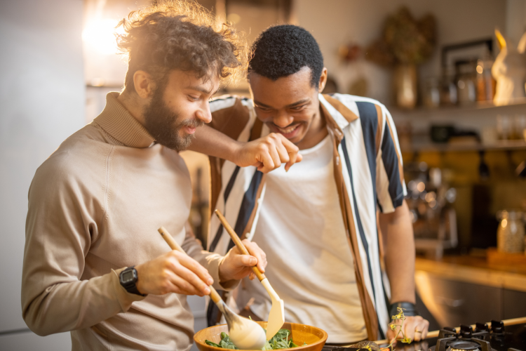 couple cooking in their home kitchen together