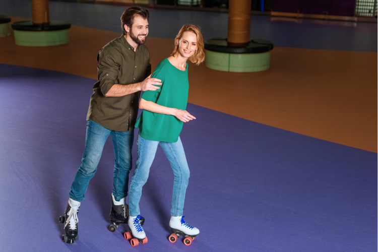 Couple rollerskating