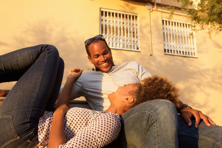 Couple talking and smiling