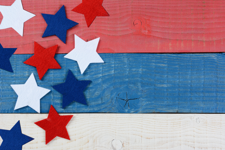 red, white and blue felt stars