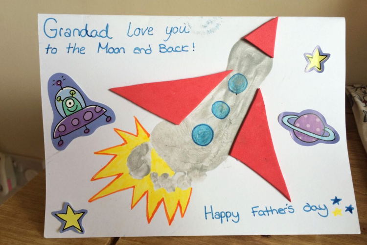 Footprint Rocket Handmade Father's Day Card