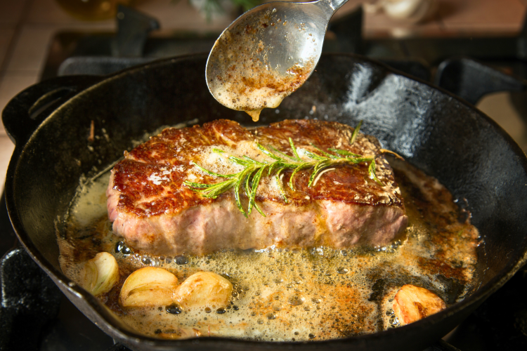 Garlic Butter Strip Steak with Spinach