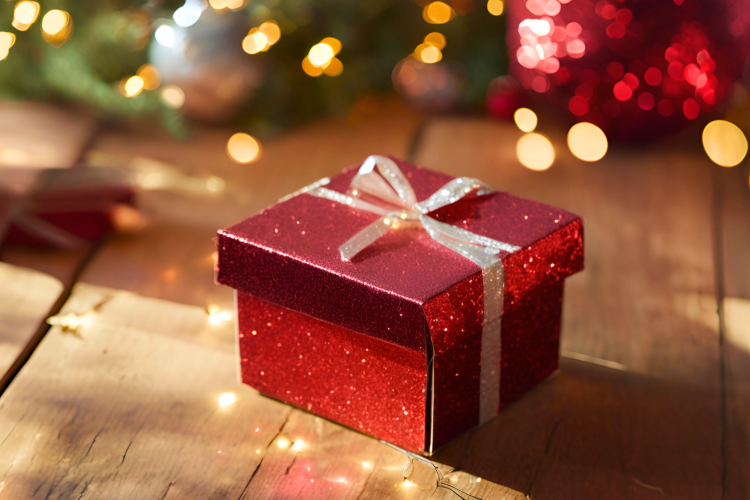 red glitter covered box is a great Valentine's box idea.